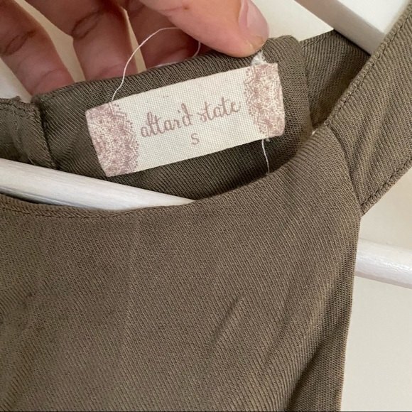 Altar’d State Tank Top Olive Green Frayed Hem Button Back Halter Neck Small Knit - Picture 2 of 9